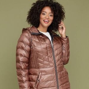 Midi packable puffer jacket with thermoplume tech bronze 18|20 NWOT